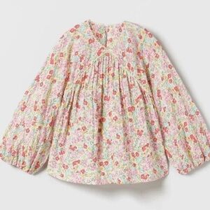 ZARA Floral Textured Flocked Lace Trim Shirt Pastels Size 4-5